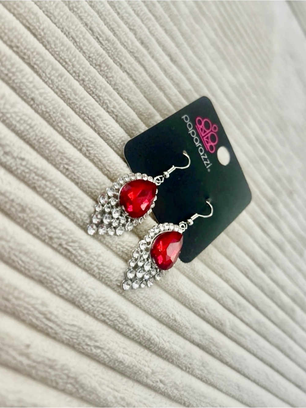 paparazzi Ruby Teardrop Crystal Chandelier Earrings